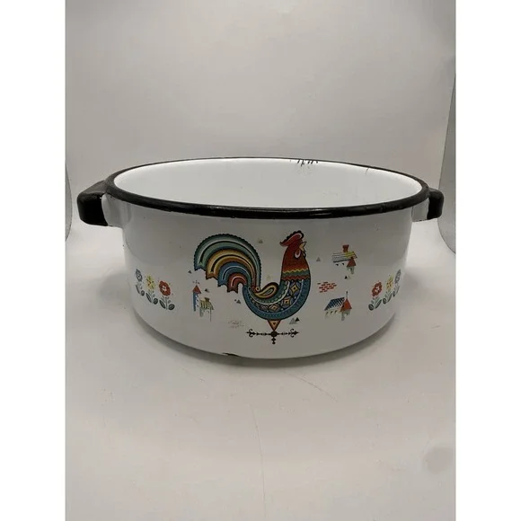 Vintage Berggren Swedish Folkart Enamelware Pot w/Lid "Denna Stuvning" Z10 - Picture 12 of 16